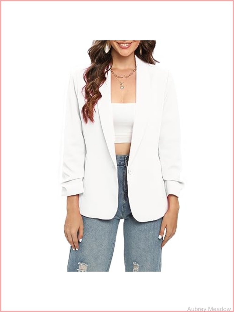 Ruched Sleeve Shawl Lapel Blazer Jacket With Pockets For Work